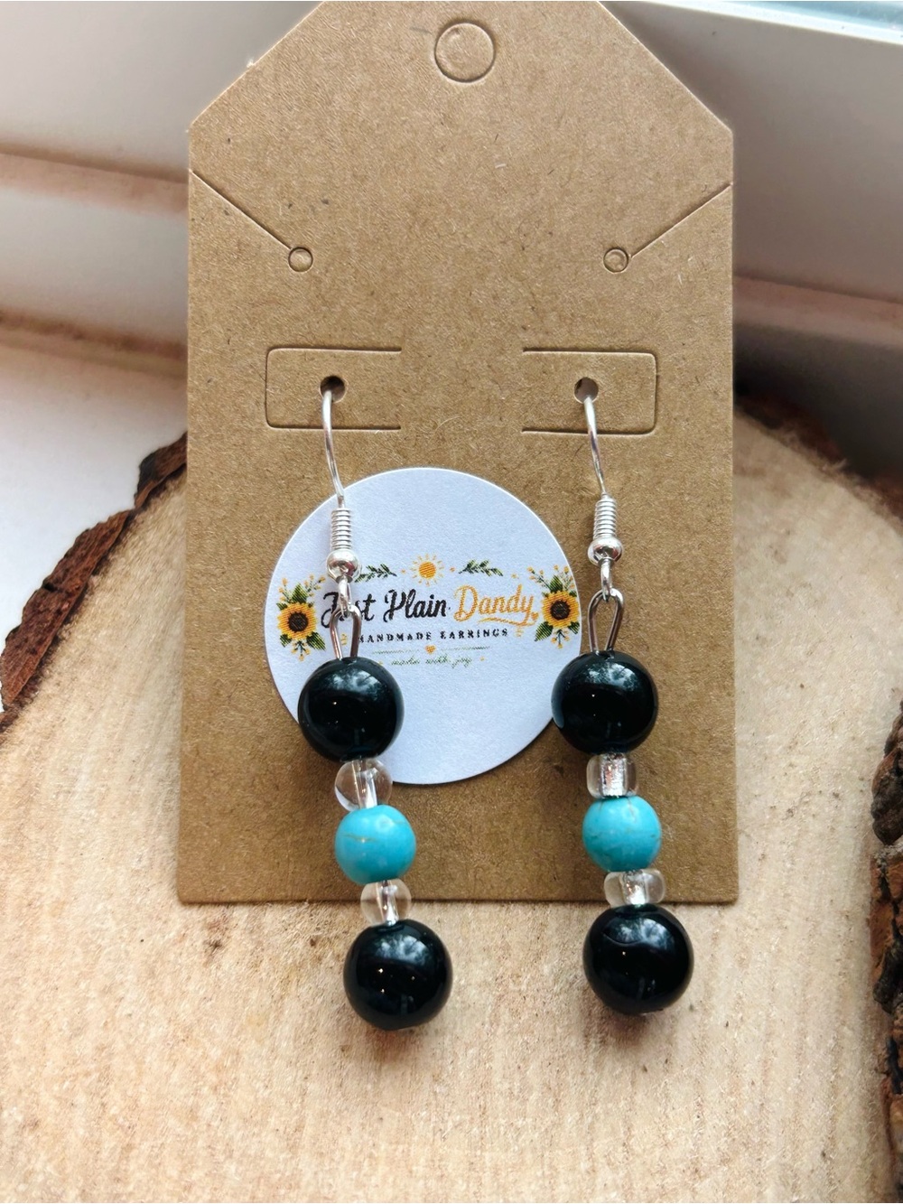 Black Turquoise Beaded Dangle Earrings Handmade Boho Western Statement
